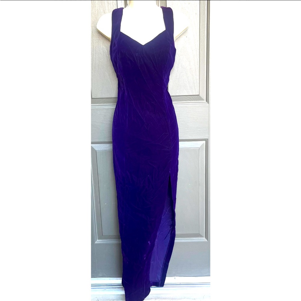 Vintage Purple Velvet Pencil Slit Dress 6